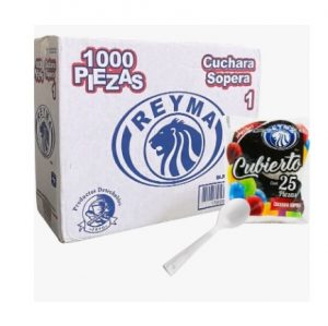 CAJA Cuchara Plástica Sopera Desechable Marca Reyma Caja 1000 Pzs Mango Blanco