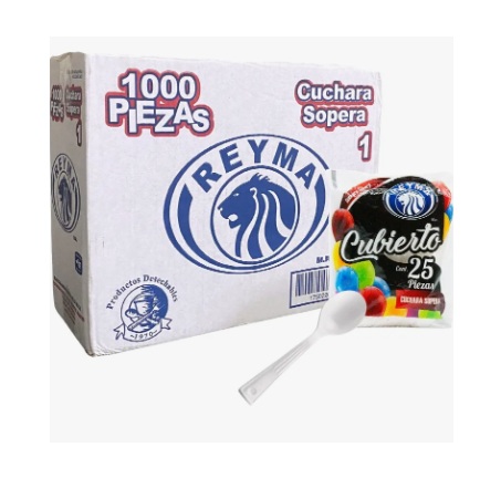 CAJA Cuchara Plástica Sopera Desechable Marca Reyma Caja 1000 Pzs Mango Blanco